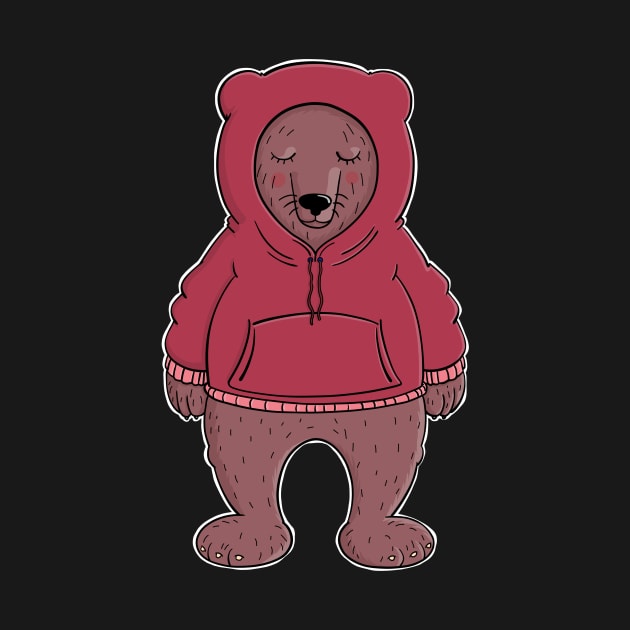 Friendly bear in a red hoodie by schlag.art