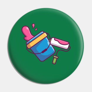 Paint Roller Brush And Paint Bucket Cartoon Pin