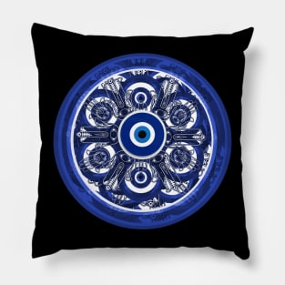 Evil Eye Hamsa Mandala Wheel Pillow