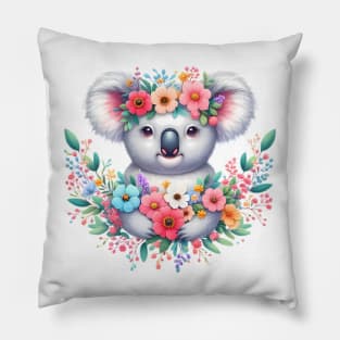 A koala bear decorated with beautiful colorful flowers. Pillow
