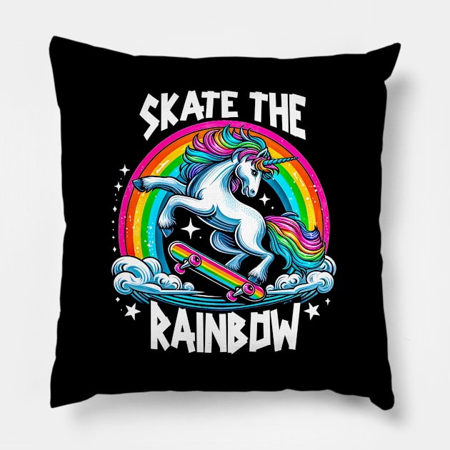 Skate The Rainbow Unicorn Lover Gift ,Birthday Gift Pillow by T-shirt US