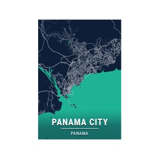 Panama City Blue Dark Color City Map T-Shirt