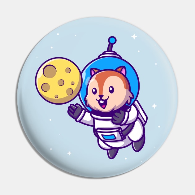 Cute Squirrel Astronaut With Moon Cartoon Pin by Catalyst Labs