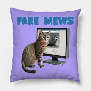 Cat looking at Catbook says fake mews funny Pillow