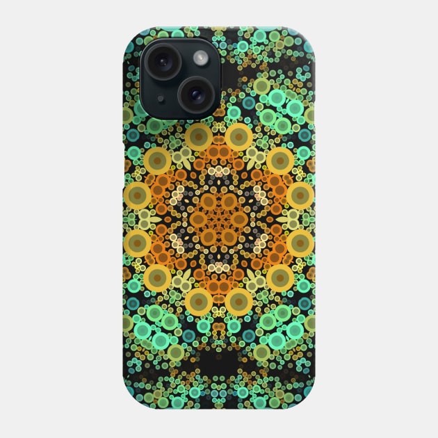 Dot Mandala Flower Orange Green and Blue Phone Case by WormholeOrbital