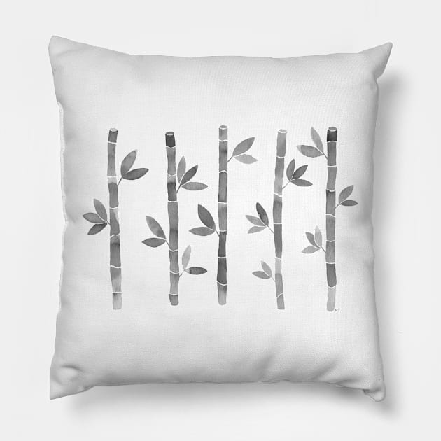 Watercolor Bamboo Pattern - Gray & Yellow Pillow by monitdesign