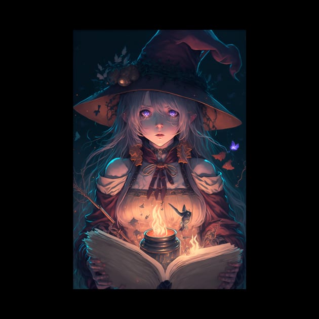 Anime Hot Wizard Girl Reading a Book of Spells by Bubblebug