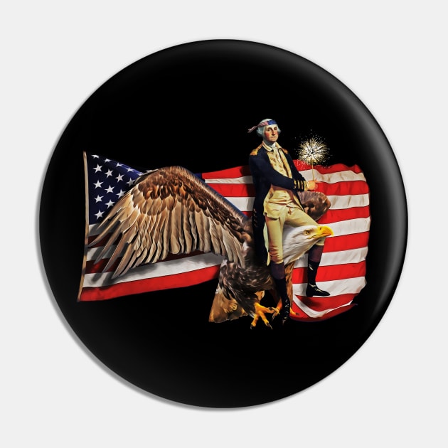 George Washington Riding Bald Eagle American Flag Pin by HolidayoftheWeek