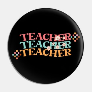 Groovy Retro Teacher in Colorful 70s Style Pin