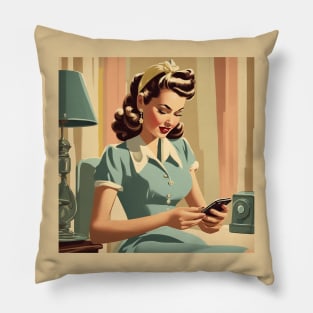 Vintage  Revival Smartphone Mobile Chat Texting Pin Up Girl Pillow