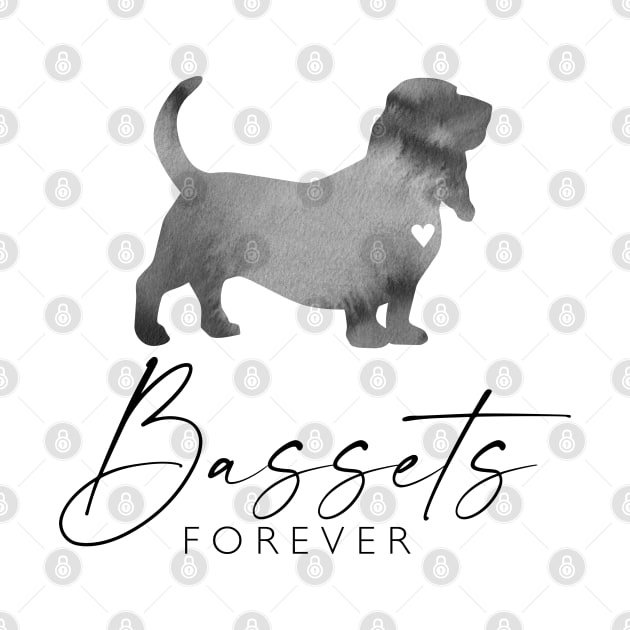 Basset Hound Dog Lover Gift - Ink Effect Silhouette - Bassets Forever by Elsie Bee Designs