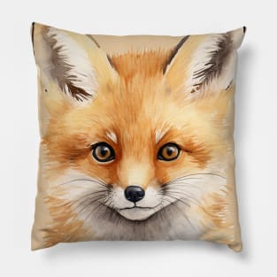portrait of a cute fox watercolor Pillow