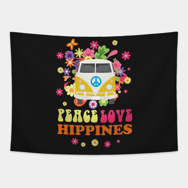 Peace Love Hippines Vintage Tapestry by GDLife