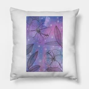 Hibiscus Flowers at Night Watercolor Art Pillow