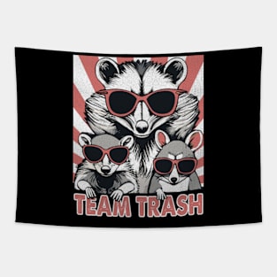 Team Trash Opossum Raccoon Rat, Funny Animals Garbage Retro Tapestry