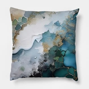 Turquoise and Gold Abstract Art Pillow