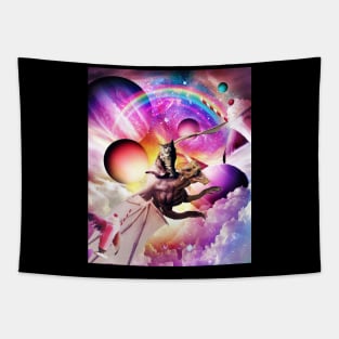 Space Cat Riding Dragon - Milkshake Rainbow Tapestry