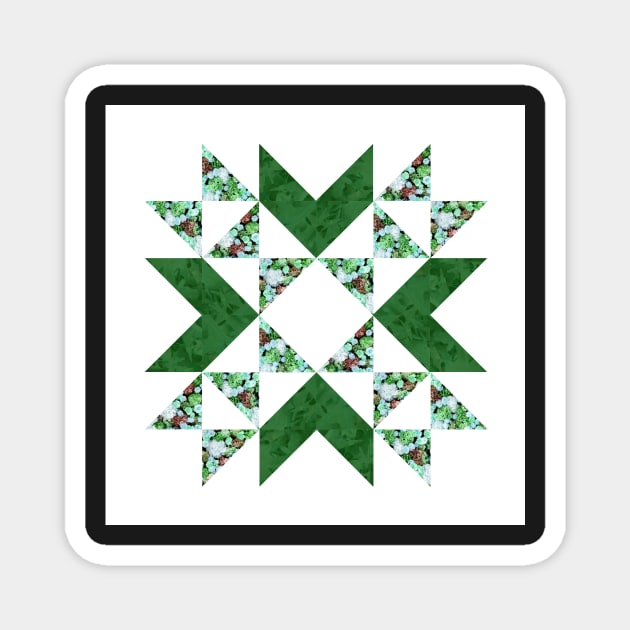 Traditional vintage quilt block pattern green Magnet by InkLove