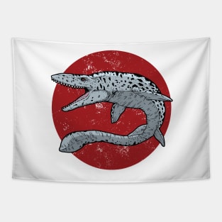 Mosasaurus on Red Circle Tapestry