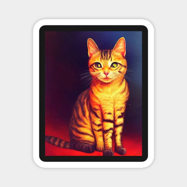 cat halloween in galaxy orange Magnet by ComicsFactory