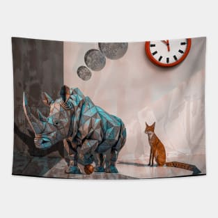 Animals geometry and minimalism: Rhinoceros and fox Tapestry