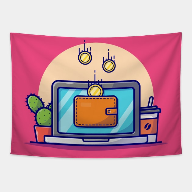 Online Payment Cartoon Vector Icon Illustration Tapestry by Catalyst Labs