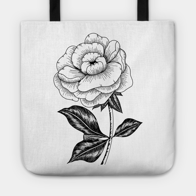 Peony Flower Black And White Line Art Peony Flower Tragetasche Teepublic De