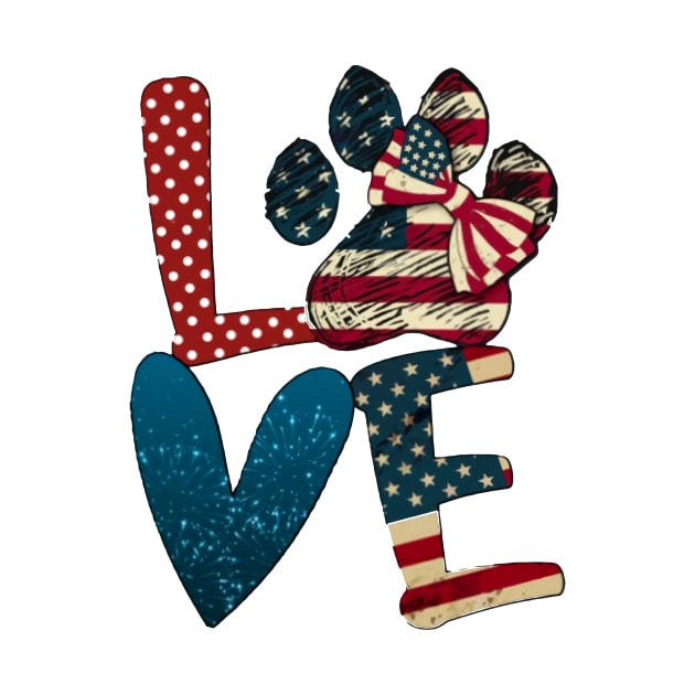 Flag American Love Dog Paw by Pelman