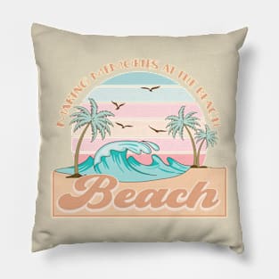 making memories at the beach; ocean; summer; vacation; palm trees; tropical; holiday; sea; beach vibes; waves; retro; vintage; waves; surf; surfing; sun; Pillow