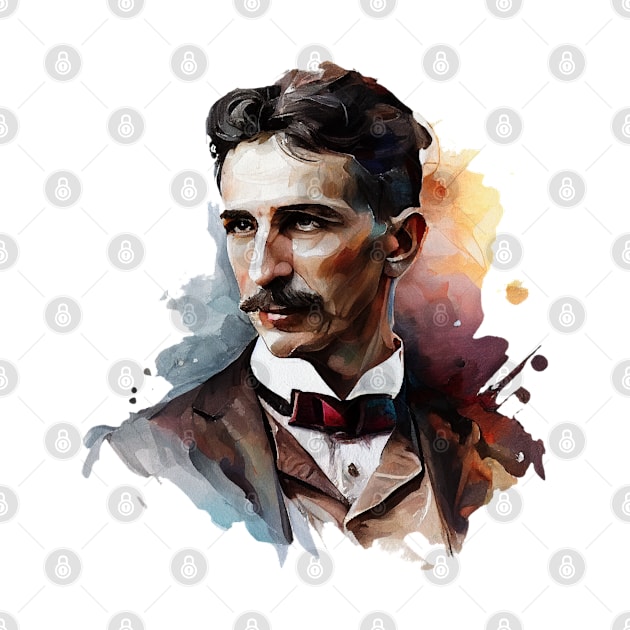 NIKOLA TESLA WATER COLOR PORTRAIT by aiartify