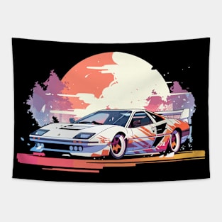 White Ferrari SunSet Tapestry