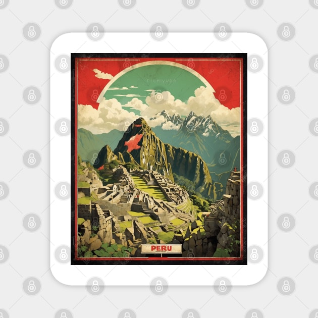 Machu Picchu Peru Tourism Vintage Poster 3 Magnet by TravelersGems