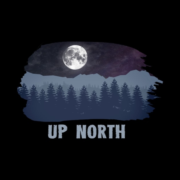 UP NORTH BLUE CHILLY WINTER NIGHT WITH PINE TREES & MOON by mangobanana