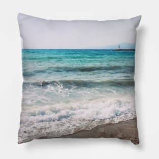 Beautiful photography of ocean waves and blue sky Pillow