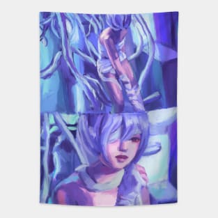 Rei Ayanami Evangelion Cybercore Blue Y2k Anime Tapestry