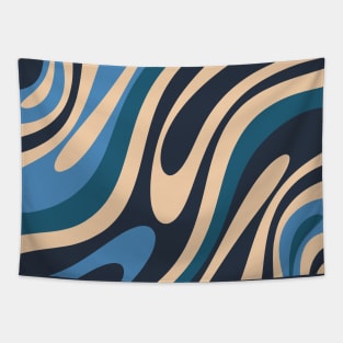 Wavy Loops Retro Abstract Pattern Blue and Beige Tapestry