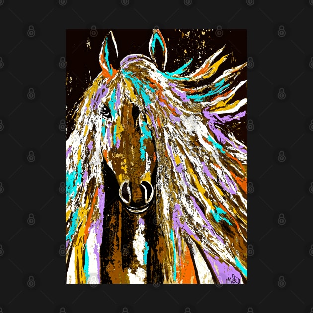 Horse Abstract Brown Blue Gold by Overthetopsm