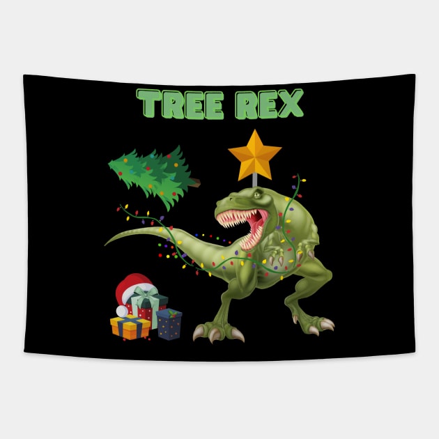 Tree Rex, Tree Rex Christmas, Dinosaur Christmas, Christmas Dinosaur, Dinosaur Lover, Dinosaur Gift Idea, T Rex Christmas, Dinosaur Xmas, Funny Dinosaur Christmas Tapestry by DESIGN SPOTLIGHT