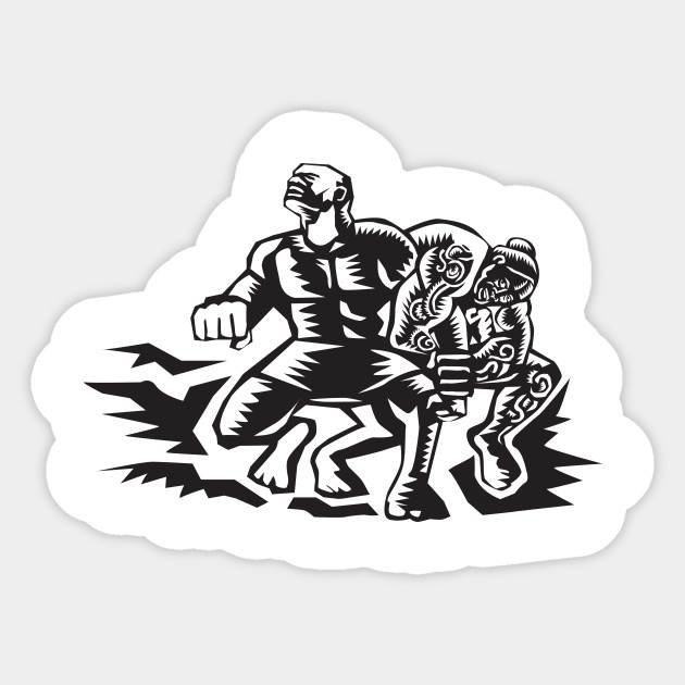 Tiitii Wrestling God Of Earthquake Woodcut Graphic Sticker