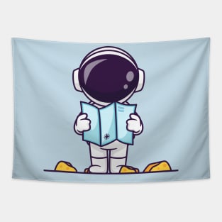 Cute Astronaut Holding Map In Moon Cartoon Tapestry