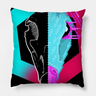 New Retro Wave Hawk Skull Pixelart Pillow