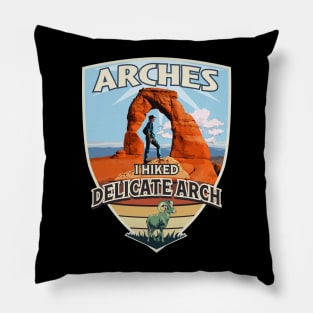 I Hiked Delicate Arch - Arches National Park with Hiker and Bighorn Sheep Pillow