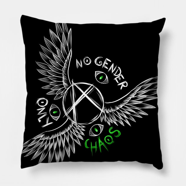 No Gender, Only Chaos Pillow by manicgremlin