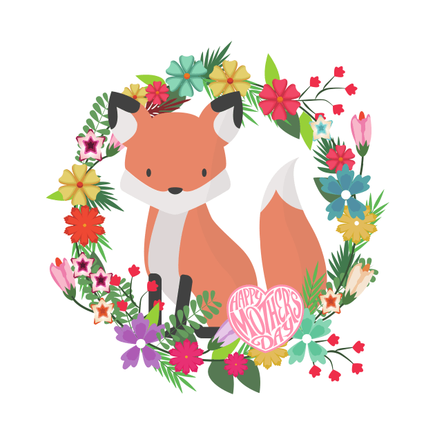 Happy Mother's Day Fox in a Wreath of Flowers Cute Mother gift by nathalieaynie