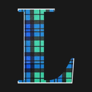 Monogrammed Letter L Green and Blue Scottish Tartan Pattern T-Shirt