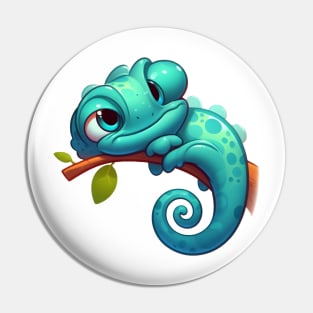 Cute Lazy Chameleon Illustration Pin