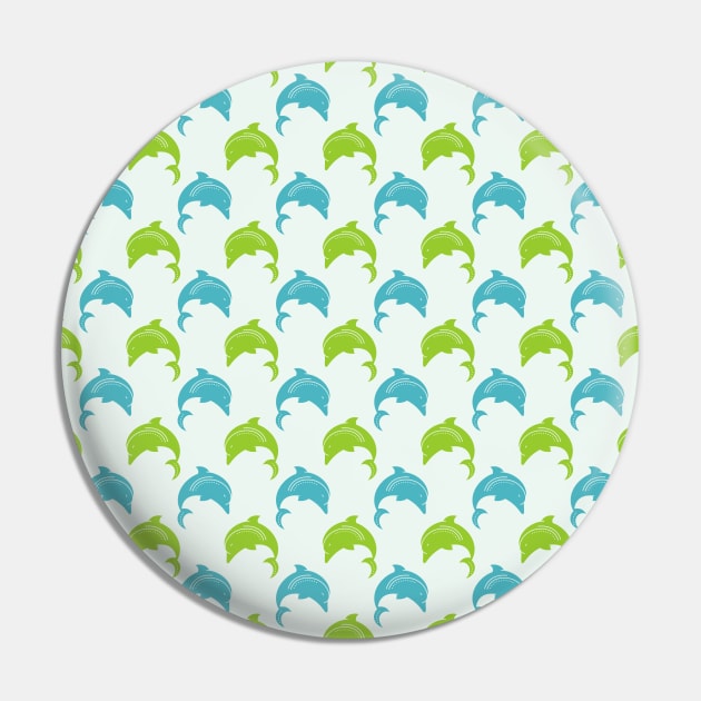 Trendy Green Blue Dolphin Pattern Pin by jodotodesign