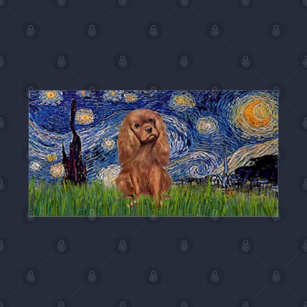 Ruby Cavalier King Charles Spaneil in Starry Night (elongated) by Dogs Galore and More