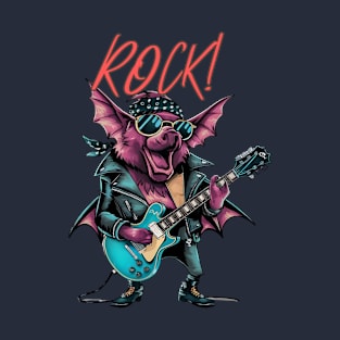 Vintage Bat Rocker on Guitar T-Shirt