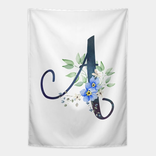 Floral Monogram A Wild Blue Flowers Tapestry by floralmonogram